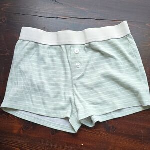 Honey Peach Sage Green Striped Ribbed Lounge Shorts - Size Small